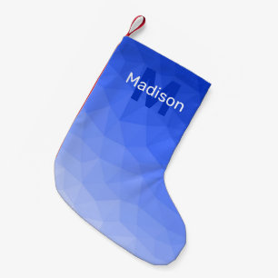 Petite Chaussette De Noël Motif de maille géométrique bleu foncé Monogramme