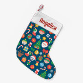 Petite Chaussette De Noël Motif de Noël joyeux sur bleu (Devant (Accrochage))