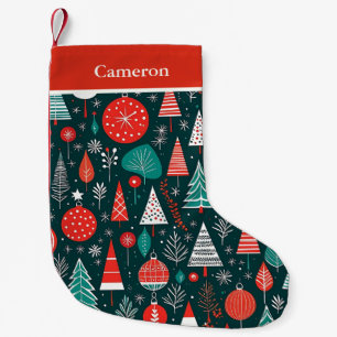 Petite Chaussette De Noël Motif De Noël Moderne De Mi-Siècle Rouge Et Marine