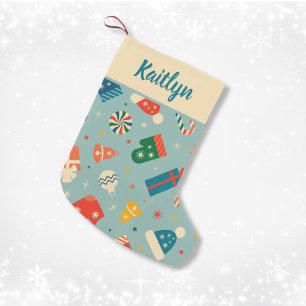 Petite Chaussette De Noël Motif de Noël rétro Nom personnalisé