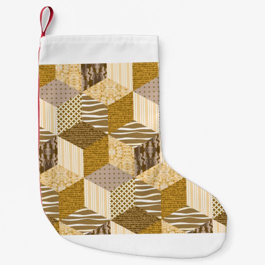 Petite Chaussette De Noël Motif de patchwork sans couture or. Illustration v (Devant)