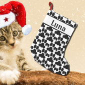 Petite Chaussette De Noël motif de patte chat noir et blanc personnalisé