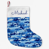 Petite Chaussette De Noël Motif de requin bleu| Ajouter votre nom (Devant)