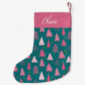 Petite Chaussette De Noël Motif de sapin de Noël rose et vert personnalisé (Dos)