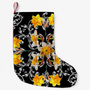 Petite Chaussette De Noël Motif de style baroque avec fleurs narcisse sur