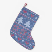 Petite Chaussette De Noël Motif de tricot de Noël Bleu (Devant (Accrochage))