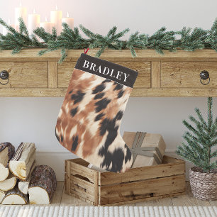 Petite Chaussette De Noël Motif de vache à mouille   Monogramme