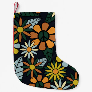 Petite Chaussette De Noël Motif des fleurs hippies rétro des années 70 - Vin