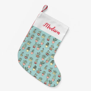 Petite Chaussette De Noël Motif dessiné mignon coloré de style de cactus 