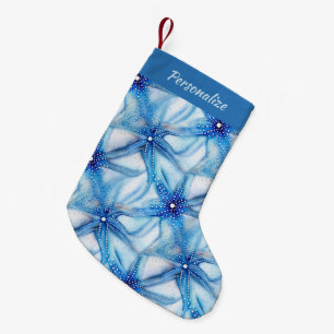 Petite Chaussette De Noël Motif d'étoile de mer bleue Noël côtier férié