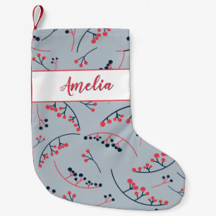 Petite Chaussette De Noël Motif d'illustration des baies rouges modernes