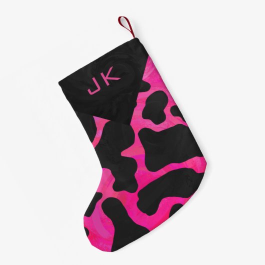 Petite Chaussette De Noël Motif d'impression Monogram Cow Hot Pink et Black (Dos (Accrochage))