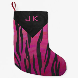 Petite Chaussette De Noël Motif d'impression monogramme rose et noir