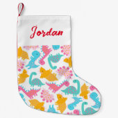 Petite Chaussette De Noël Motif Dinosaur rose et Turquoise (Devant)