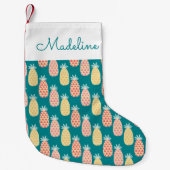 Petite Chaussette De Noël Motif Doodle d'ananas| Ajouter votre nom (Devant)