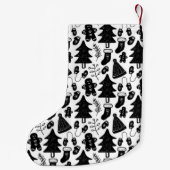 Petite Chaussette De Noël Motif Doodle de Noël noir et blanc (Dos)