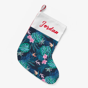 Petite Chaussette De Noël Motif du Jardin des Fleurs Tropicales Bleues