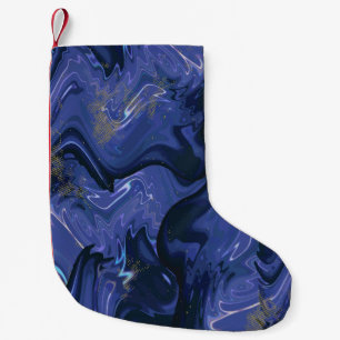 Petite Chaussette De Noël Motif en marbre doré bleu marine moderne