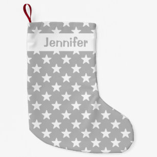 Petite Chaussette De Noël Motif étoile gris et blanc avec nom personnalisé