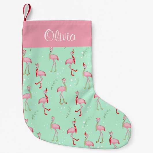 Petite Chaussette De Noël Motif Flamingo rose pâle de Noël (Devant)