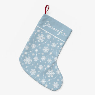 Petite Chaussette De Noël Motif flocon de neige bleu clair et blanc