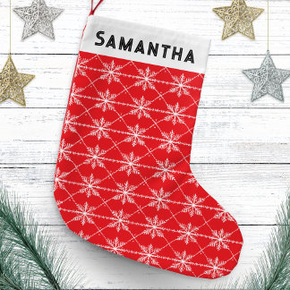 Petite Chaussette De Noël Motif flocon de neige rouge festif moderne personn