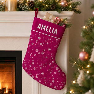 Petite Chaussette De Noël Motif flocon de neige sur nom violet