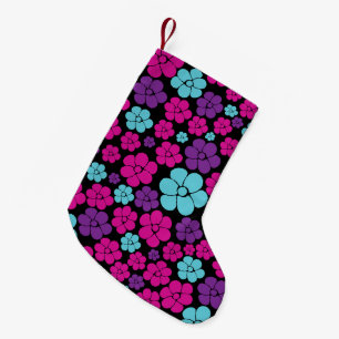 Petite Chaussette De Noël Motif floral - rose, violet, bleu et noir