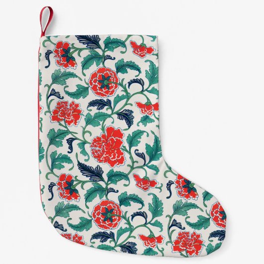 Petite Chaussette De Noël Motif floral rouge et vert (Devant)