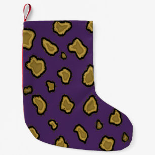 Petite Chaussette De Noël Motif fourrure léopard violet et or