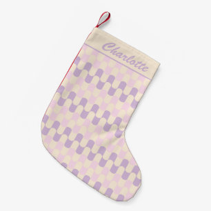 Petite Chaussette De Noël Motif géométrique rétro violet pastel Nom personna