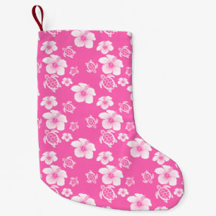 Petite Chaussette De Noël Motif hawaïen de Honu de ketmie rose
