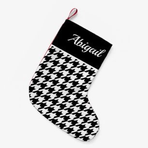 Petite Chaussette De Noël Motif Houndstooth personnalisé noir blanc