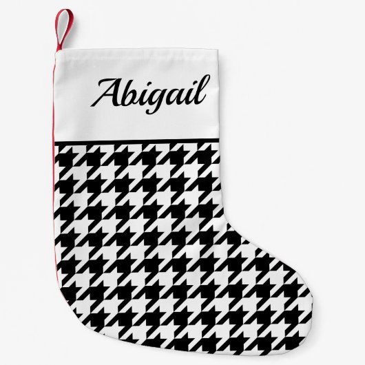 Petite Chaussette De Noël Motif Houndstooth personnalisé noir noir (Devant)
