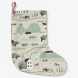Petite Chaussette De Noël Motif incolore avec maison, arbres, cheval