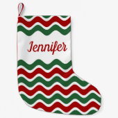 Petite Chaussette De Noël Motif moderne Red Green Stripes Nom (Devant)