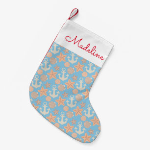 Petite Chaussette De Noël Motif nautique Pastel  Ajouter votre nom