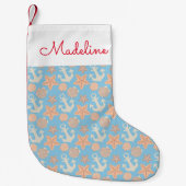 Petite Chaussette De Noël Motif nautique Pastel| Ajouter votre nom (Devant)