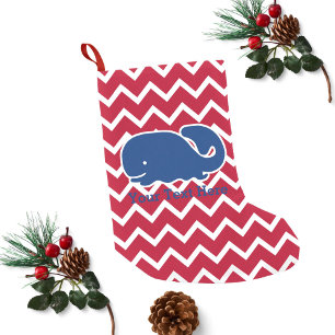 Petite Chaussette De Noël Motif nautique personnalisé de Chevron de baleine