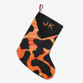 Petite Chaussette De Noël Motif noir et orange de vache à monogramme (Devant (Accrochage))