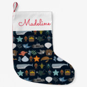 Petite Chaussette De Noël Motif Ocean Inhabitants| Ajouter votre nom (Devant)