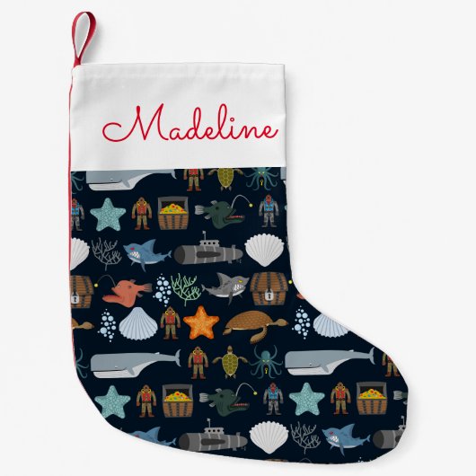 Petite Chaussette De Noël Motif Ocean Inhabitants| Ajouter votre nom (Devant)