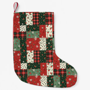 Petite Chaussette De Noël Motif patchwork de Noël vert rouge