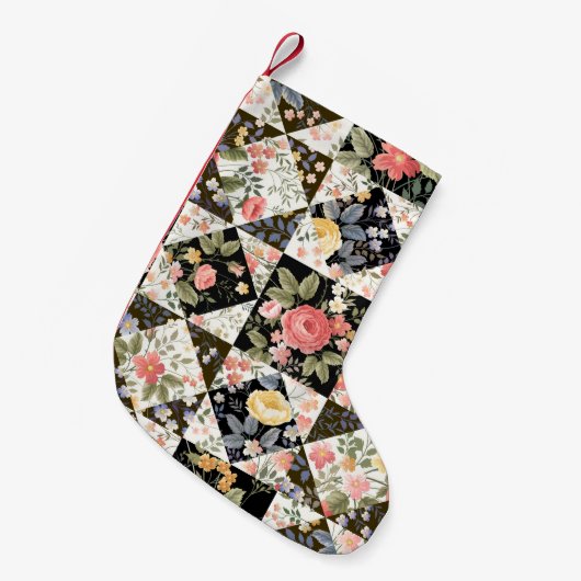 Petite Chaussette De Noël motif patchwork transparent avec fleurs (Devant (Accrochage))