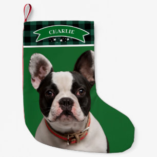 Petite Chaussette De Noël Motif Plaid Vert Photo Personnalisé Animal de Comp