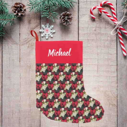 Petite Chaussette De Noël Motif Poinsettia variable avec nom