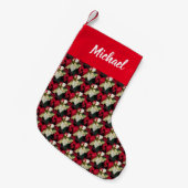 Petite Chaussette De Noël Motif Poinsettia variable avec nom (Devant (Accrochage))