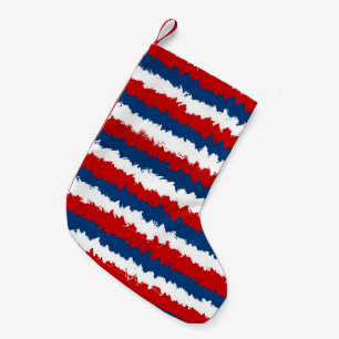 Petite Chaussette De Noël Motif rayé rouge blanc bleu