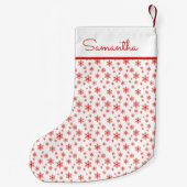 Petite Chaussette De Noël Motif Red White Snowflakes avec nom (Dos)