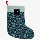 Petite Chaussette De Noël Motif rétro Monogram Blue Paisley (Devant)